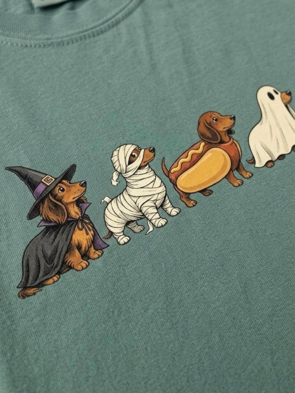 Comfort Colors Seafoam Green Dachshund Halloween Graphic Tee - Picture 3 of 3